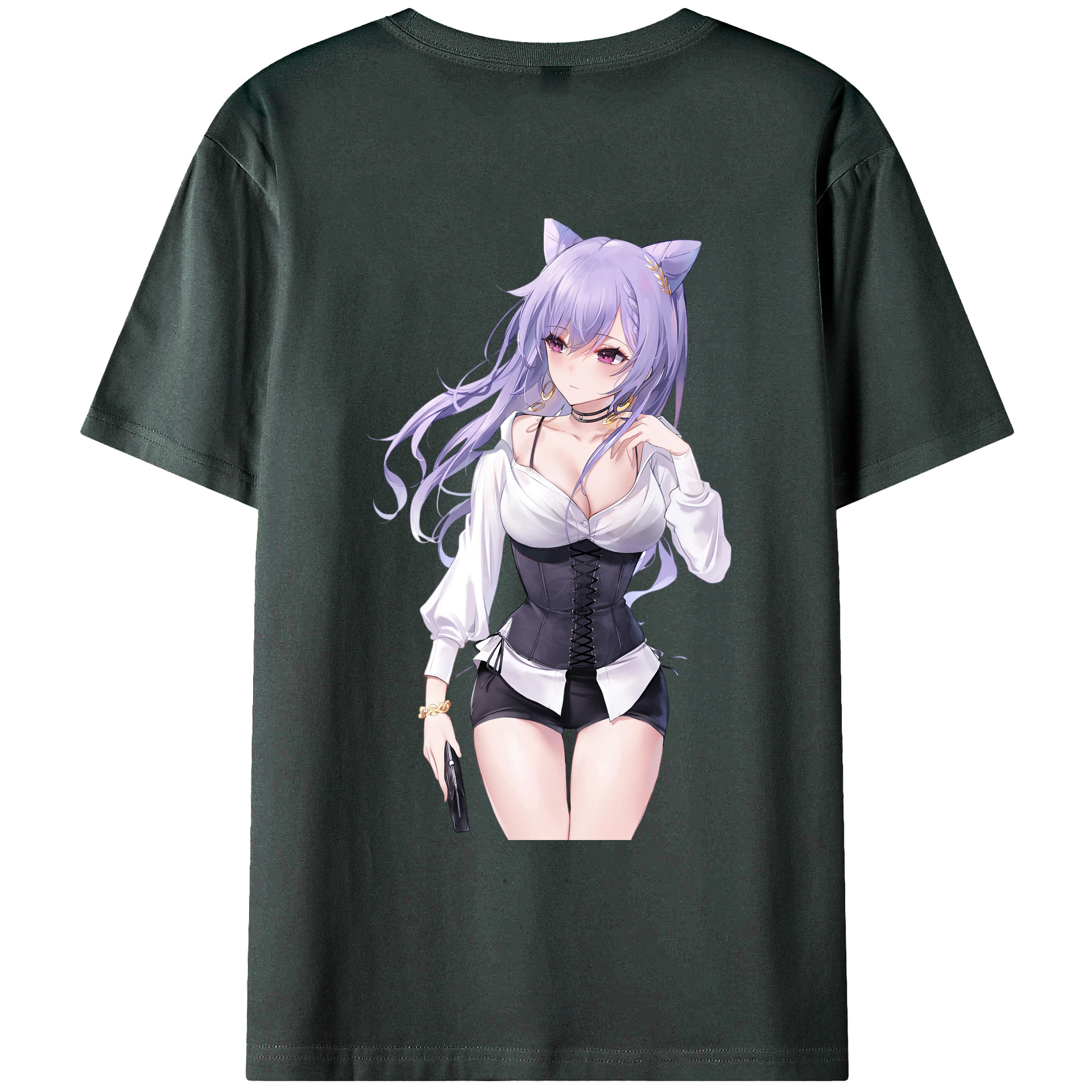 げんし神 刻晴 こくせい genshin Kokusei 綿100％ メンズ半袖Tシャツ（バックプリント） 通気性